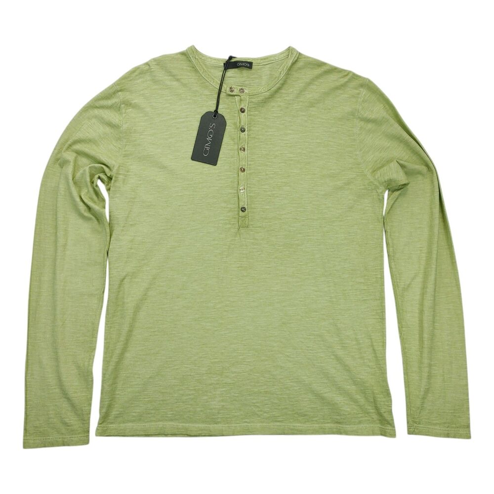 NWT GIMO'S Italy Men's Green Long Sleeve Henley Shirt Size XL 100% Cotton